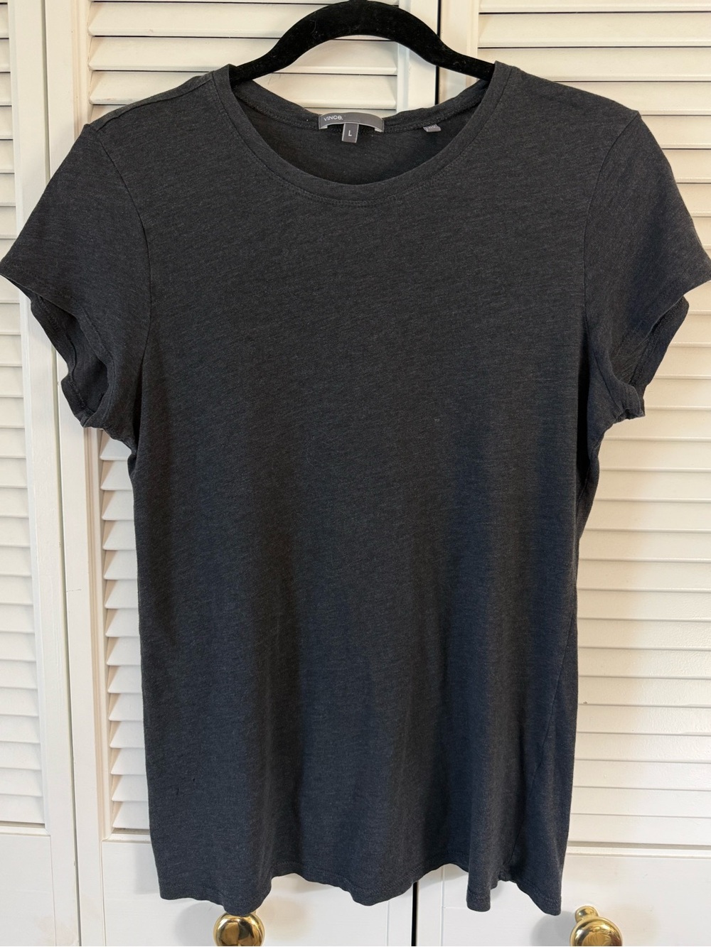 Vince. Women's Dark Gray Soft Knit Crew Neck Short Sleeve T-Shirt Size L